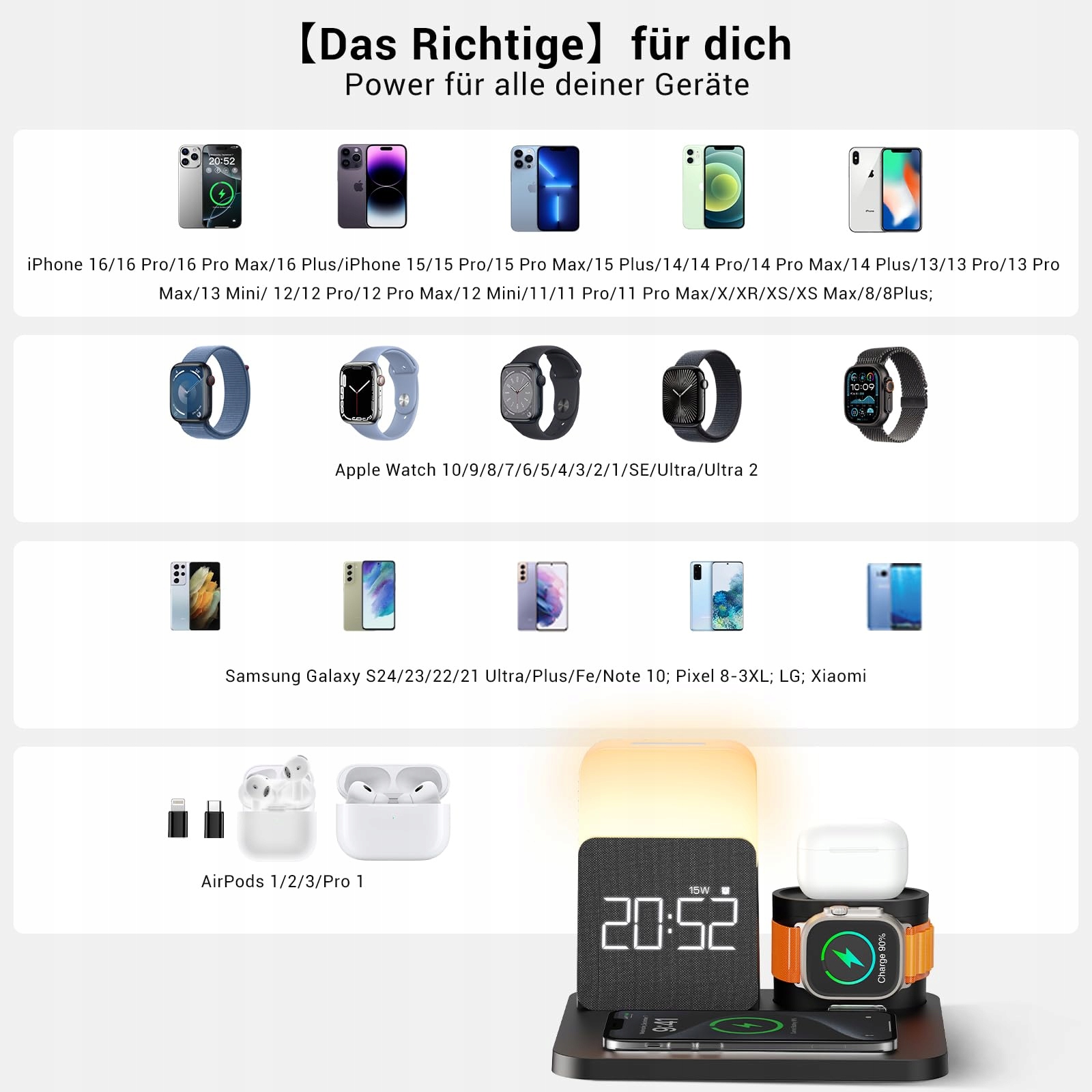 COLSUR Stacja Ładowania 3w1 Do Apple Watch iPhone Airpods Lampka — miniatura 5