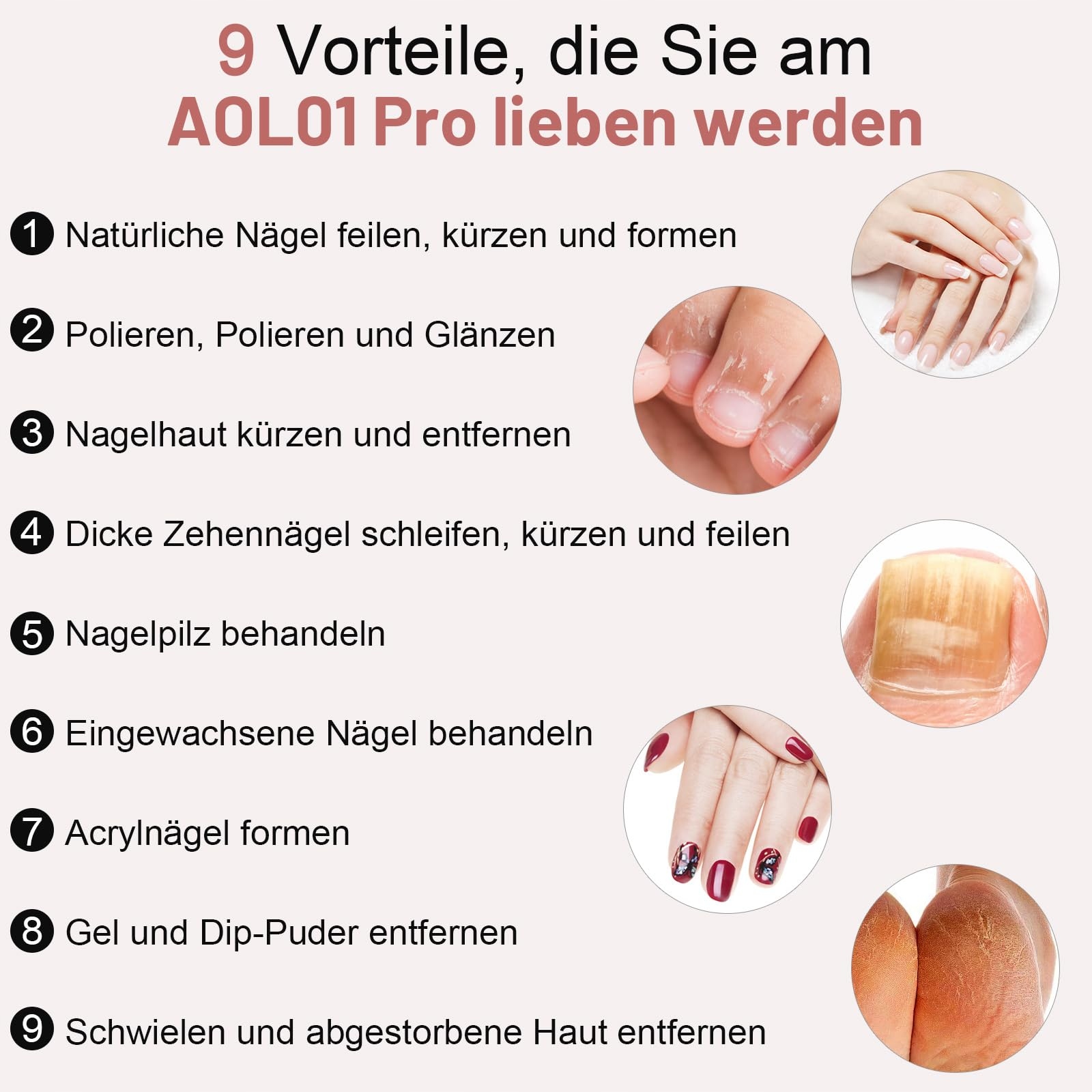 BEAUTYPRO Zestaw Manicure Pedicure Elektryczny Z 9 Końcówkami LED Etui — miniatura 8