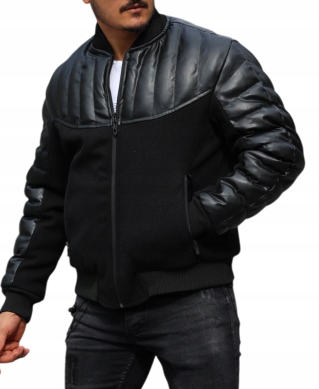 Pánská baseballová bunda Bomber zateplená eko-kůží velikost M