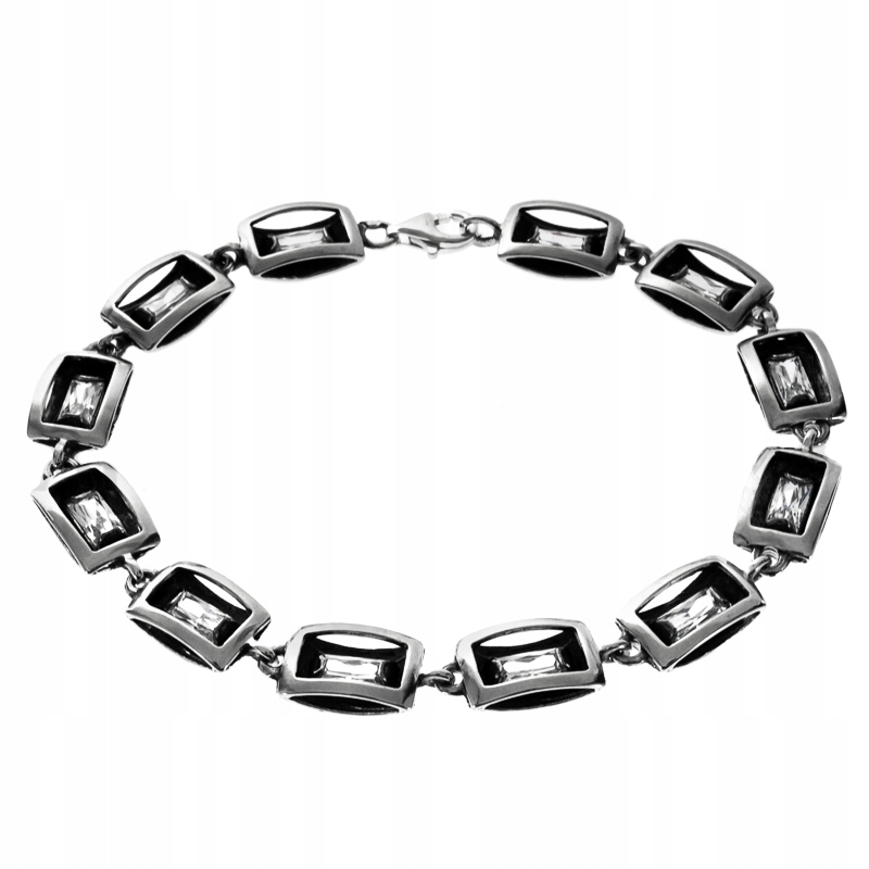 Zestárlý Obdélníkový Náramek Se Zirkony 925