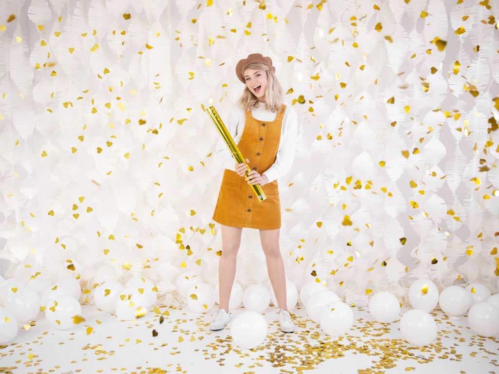 TUBA strzelająca KONFETTI 60cm ZŁOTE SERCA METALIZOWANE ŚLUB WESELE serce Stan opakowania oryginalne