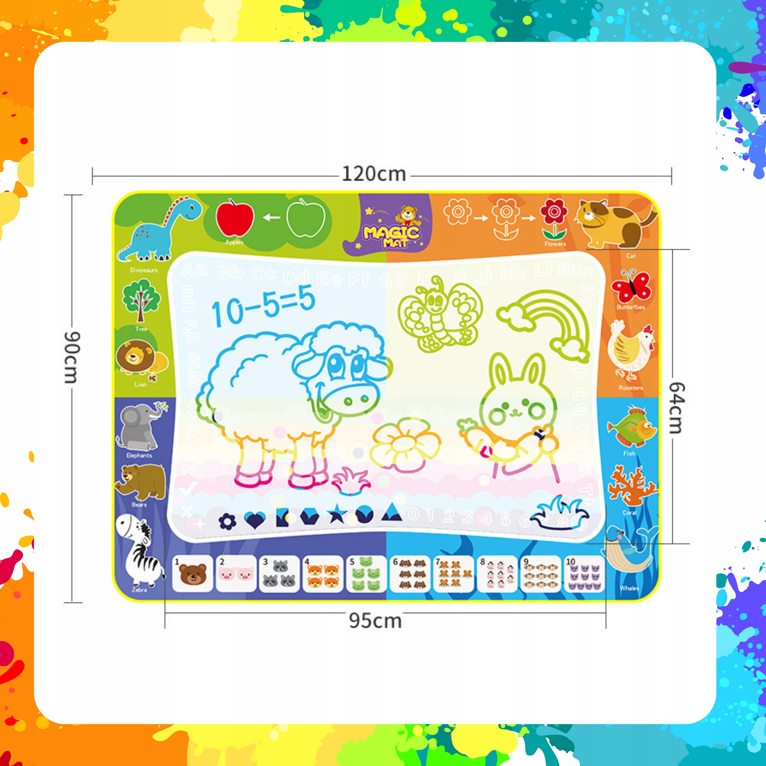 MATA WODNA DO MALOWANIA RYSOWANIA 120x90 PIECZĄTKI FORMY PISAKI ZESTAW XXL Materiał plastik