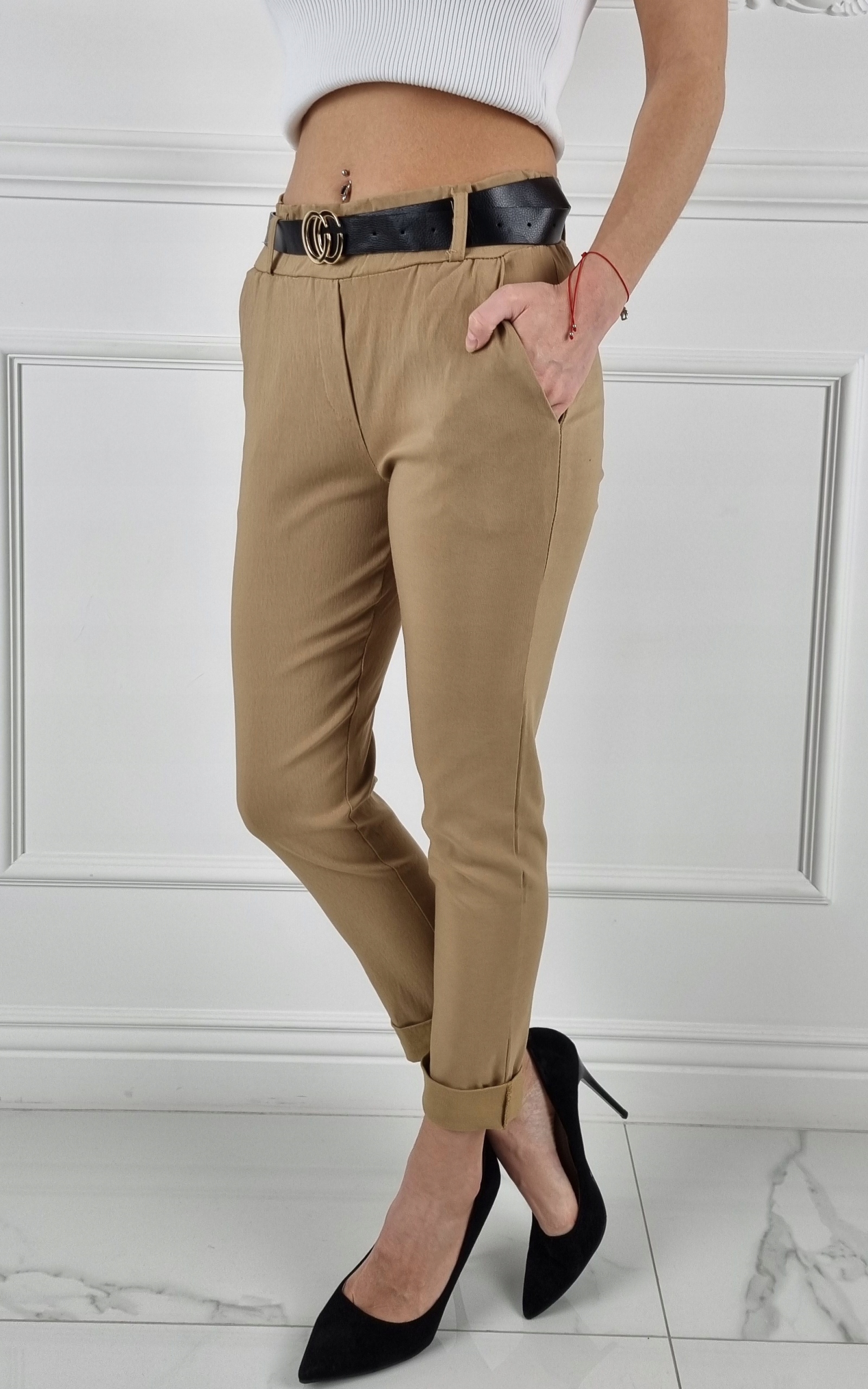 #ELASTYCZNE - SPODNIE - DAMSKIE - W GUMKĘ - PASEK# Model Cygaretka