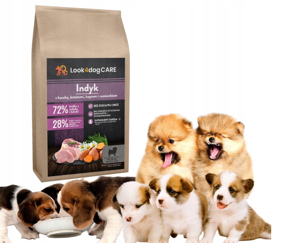 Levně Krmivo pro psy Look4dog Care Krůta kachna 72% bílkovin štěně malé plemeno 2kg