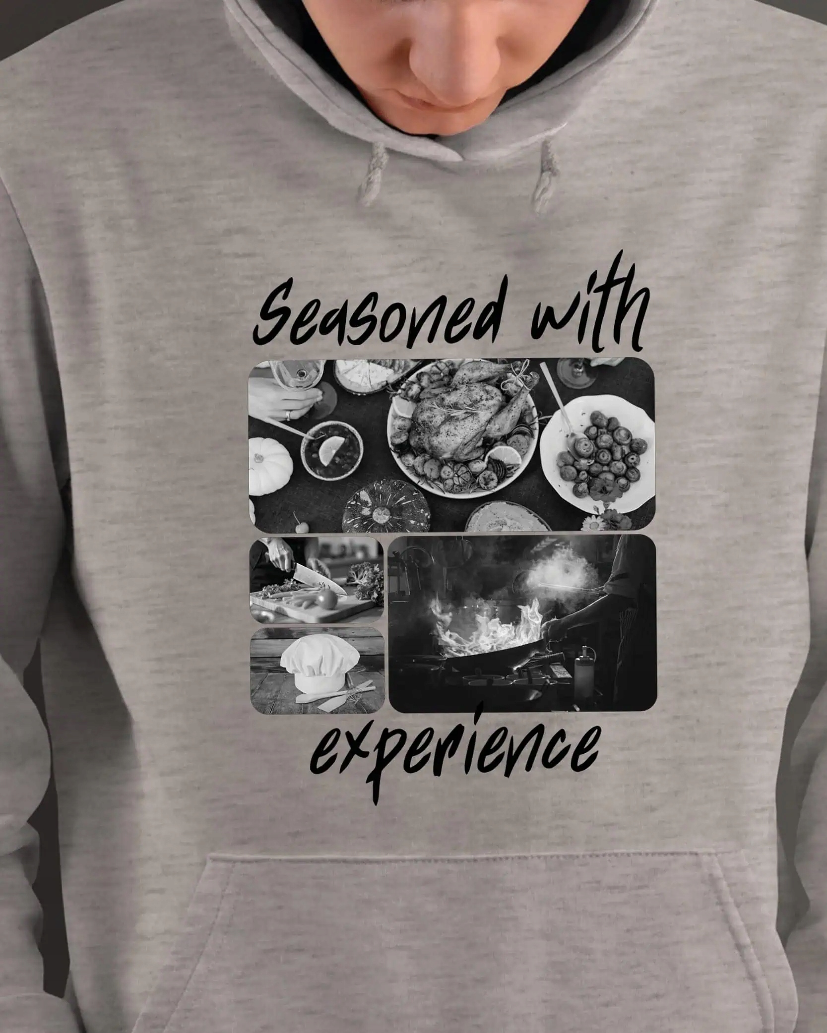 Mikina s kapucí Dárek pro kuchaře Umělecká koláž Šedá XL