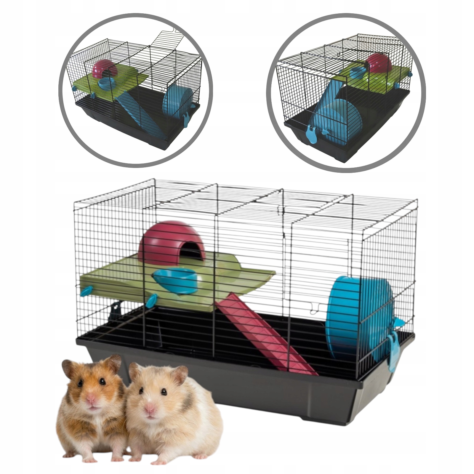 Nowoczesna klatka dla chomików i małych gryzoni kolor czarny 50x28x32 cm