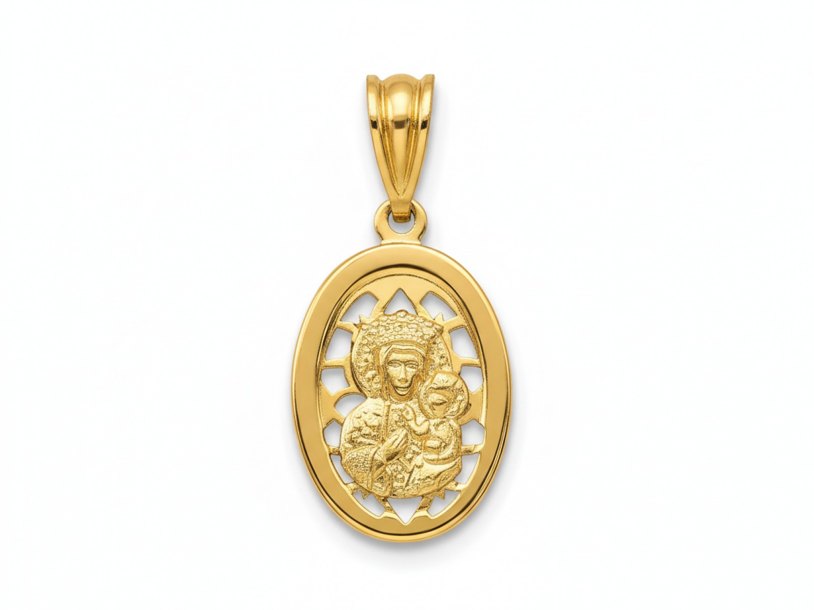 Zlatý medailonek oválný 585 Ažurový ovál s Pannou Marií Čenstochovskou 0,62 g