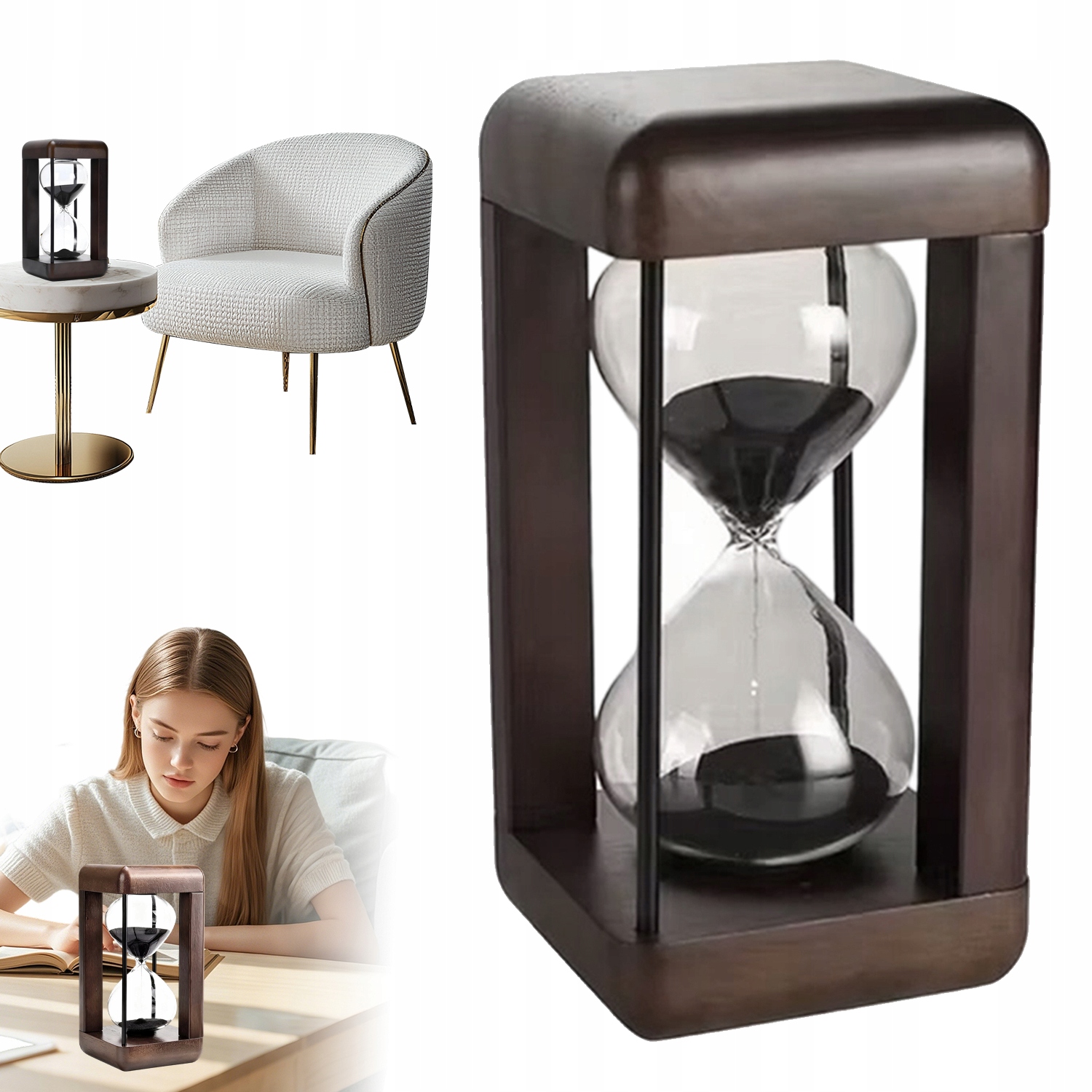 Ořechový Pískový Hodinový Stroj 60 Minut Elegantní Dekorace Domácí Kanceláře