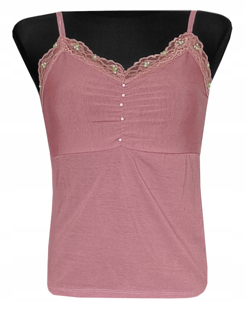 KOSZULKA DAMSKA BLUZKA TOP NA RAMIĄCZKA KORONKA RÓŻOWA L 40 MODEL:110F