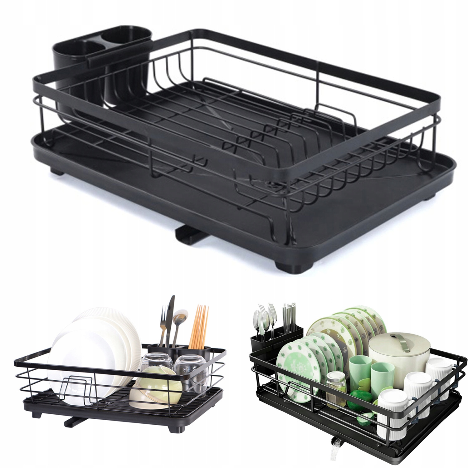 Odkapávač na nádobí Multifunkční Nerezový Stojan na nádobí Úsporný Černý