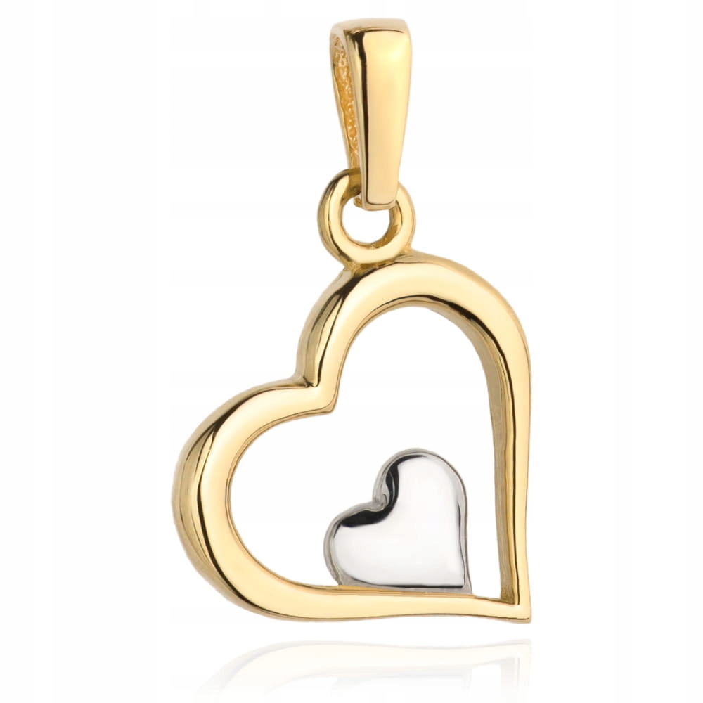 Zlatý přívěsek 585, obrys srdce s plným srdíčkem v bílém 14karátovém zlatě