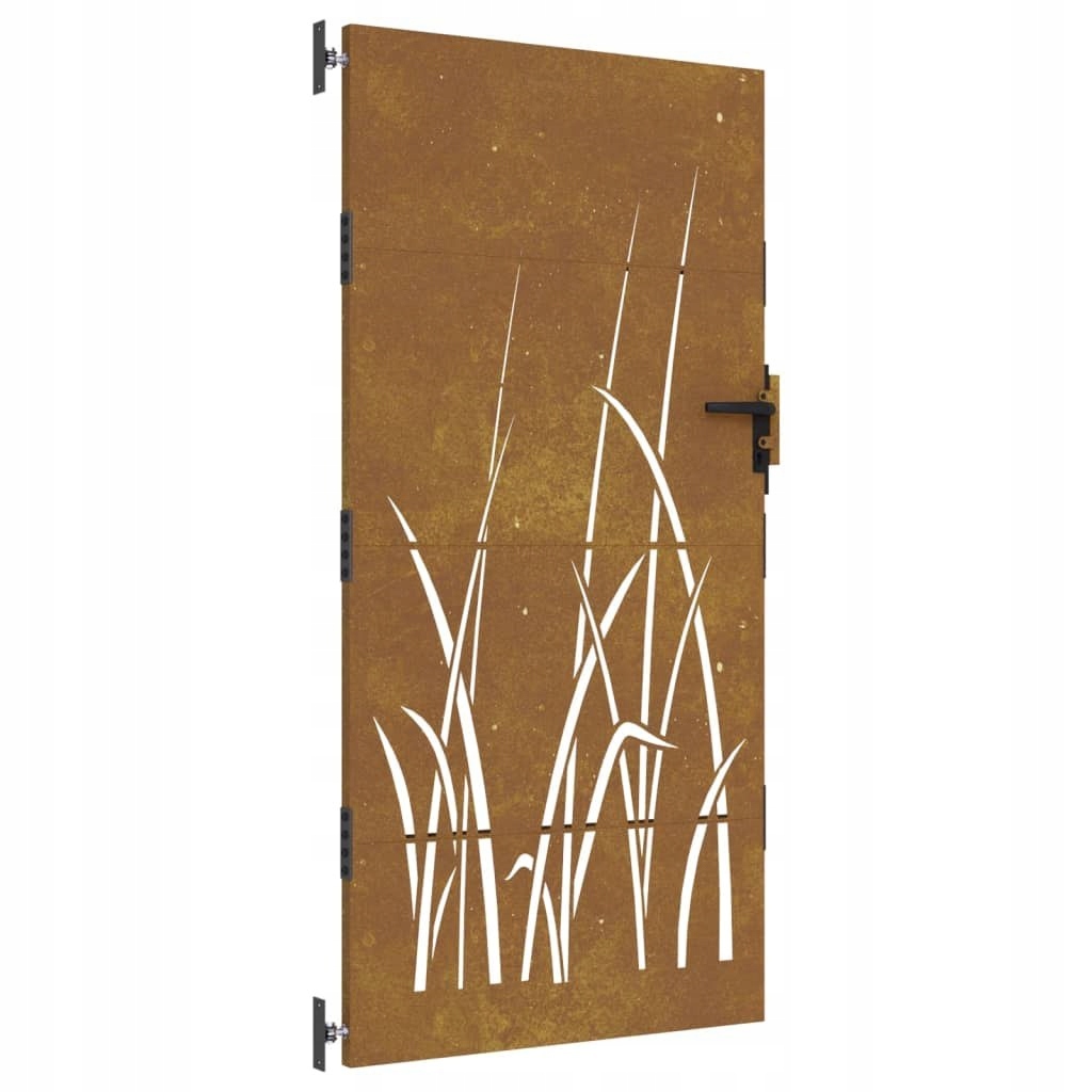 Furtka ogrodowa, 85x200 cm, stal kortenowska, motyw trawy