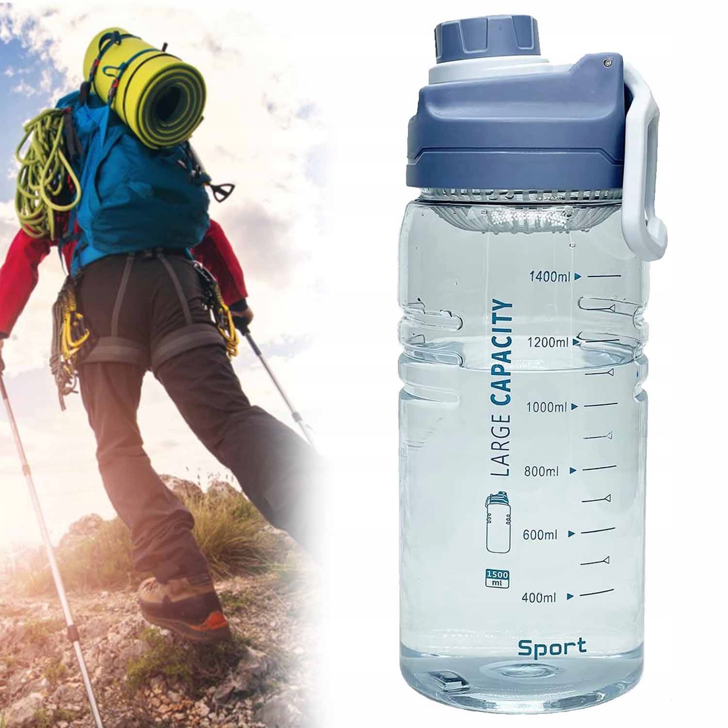 Water Jug Na Wodę Bidon Butelka Z Miarką 1,5l Wbudowany Pojemnik