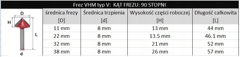 Frez VHM 3D 38mm 90 stopni chwyt 8mm carving Kod producenta FS-38-8-90