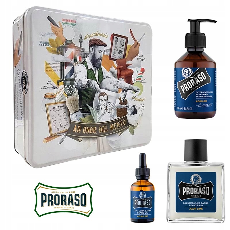 Zestaw do brody Prezentowy Kosmetyki PRORASO Azur Lime Beard Kit Linia Azur Lime
