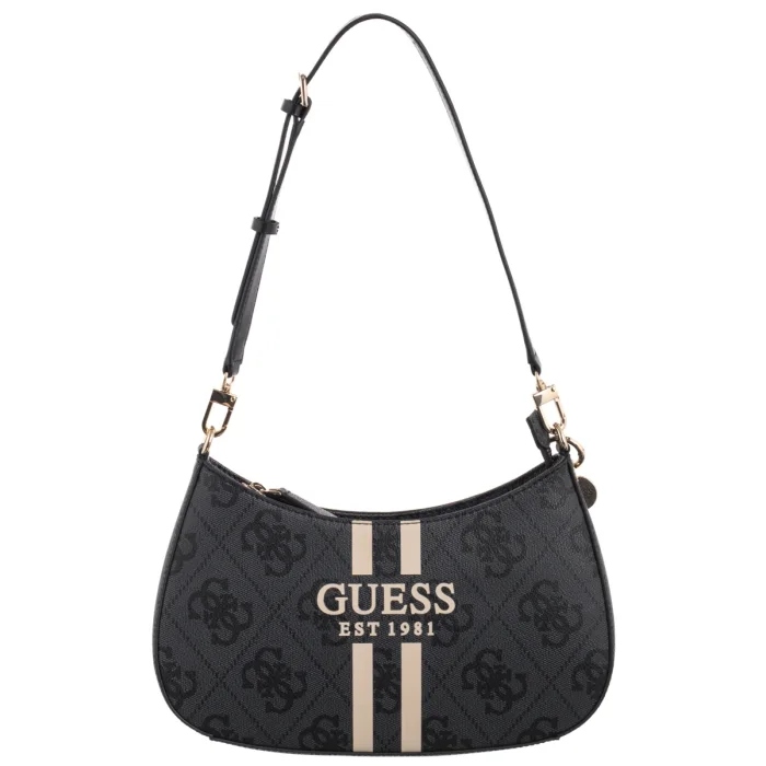 Dámska malá kabelka Guess Noelle II Top Zip Shoulder Bag HWOS96 čierna Hlavný vzor pruhy