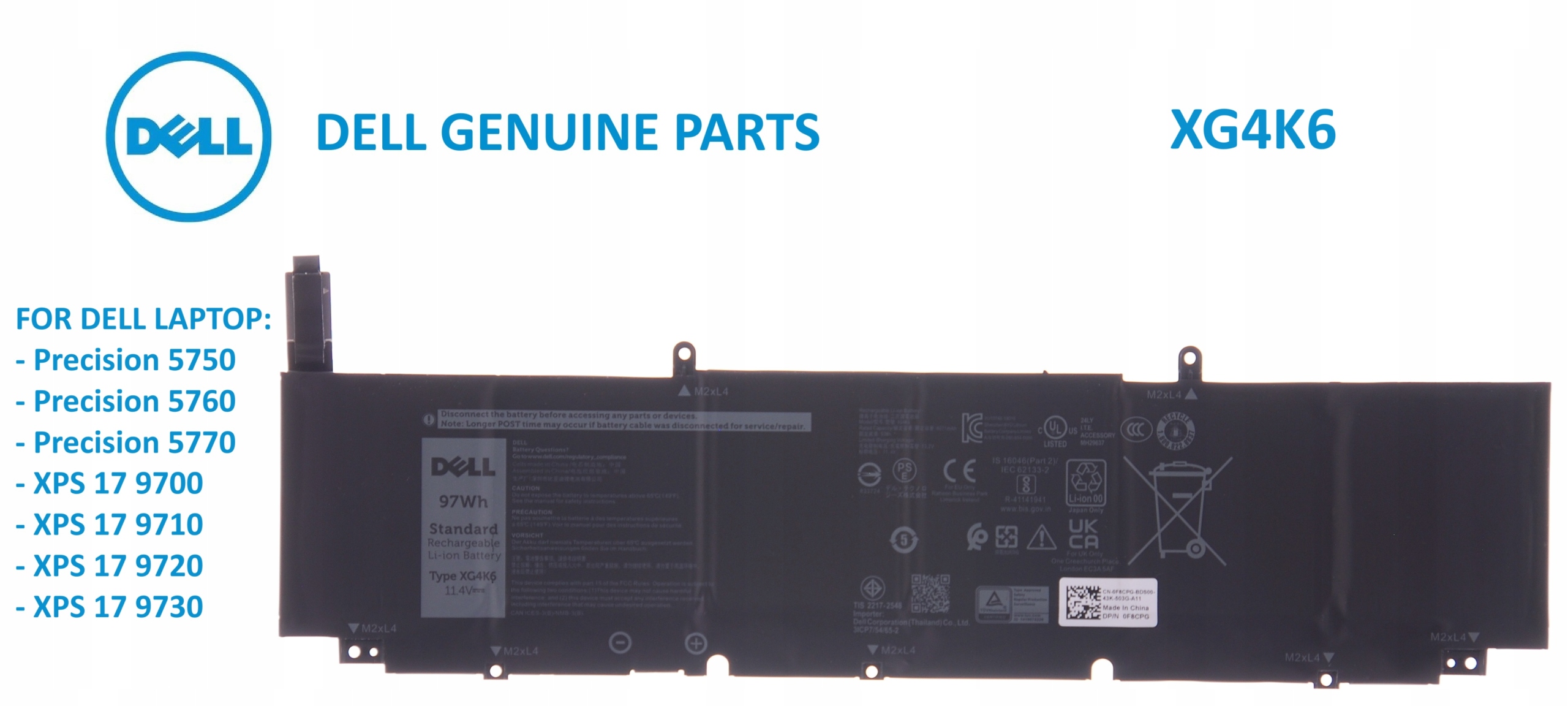 Nowa Oryginalna Bateria Dell 97WH Precision 5750 5760 5770 Type XG4K6