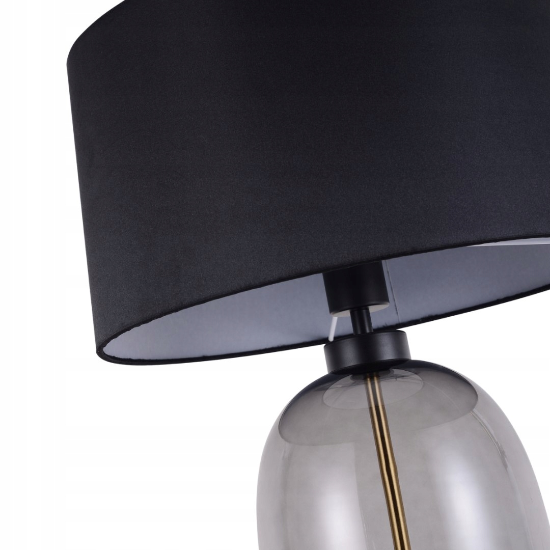 Elegantní stolní lampa Amur s kouřovou skleněnou bublinou a látkovým stínítkem