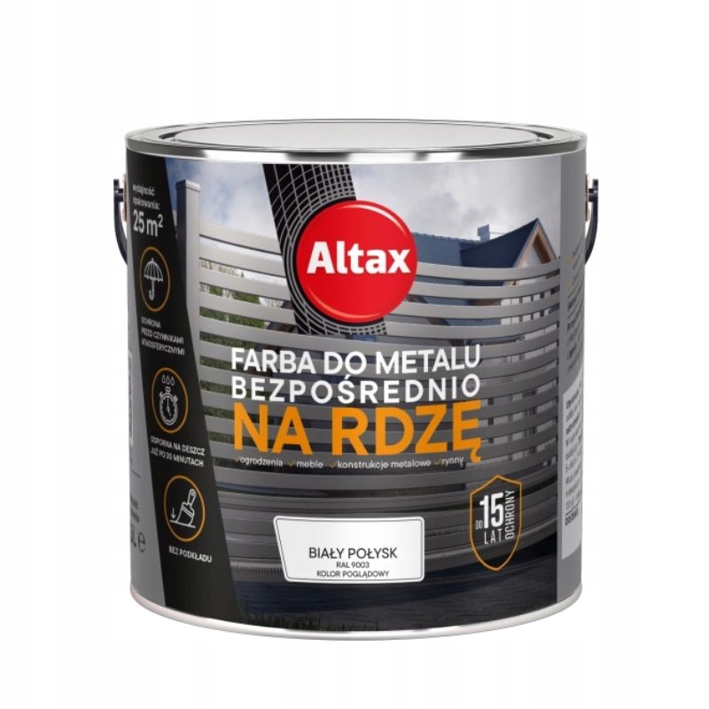 Altax Farba Do Metalu Na Rdzę Ogrodzenia Płoty Ral 9003 Biały Połysk 2.5L