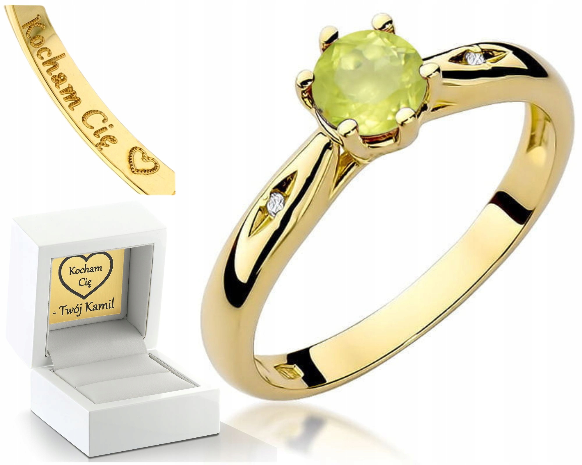 Prstýnek Olivínový Briliant Gravírování Bonus