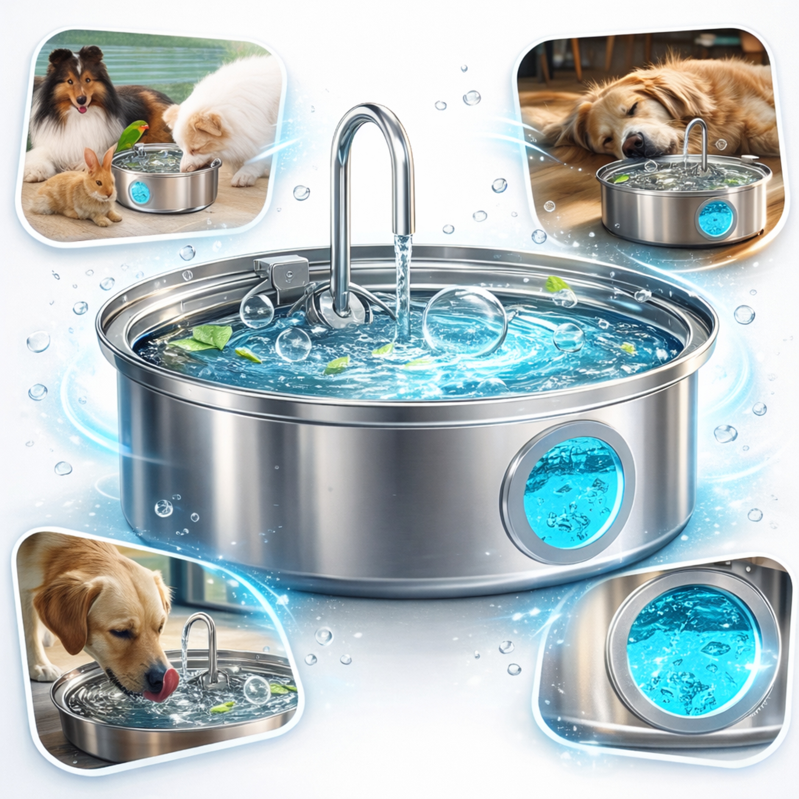 Fontána pro psy a kočky 7 l Nerezová Ocel Filtr 4-vrstvový Tichá napáječka