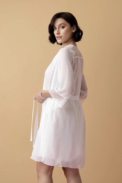 Ballade krátký peniuar z šifonu a krajky L