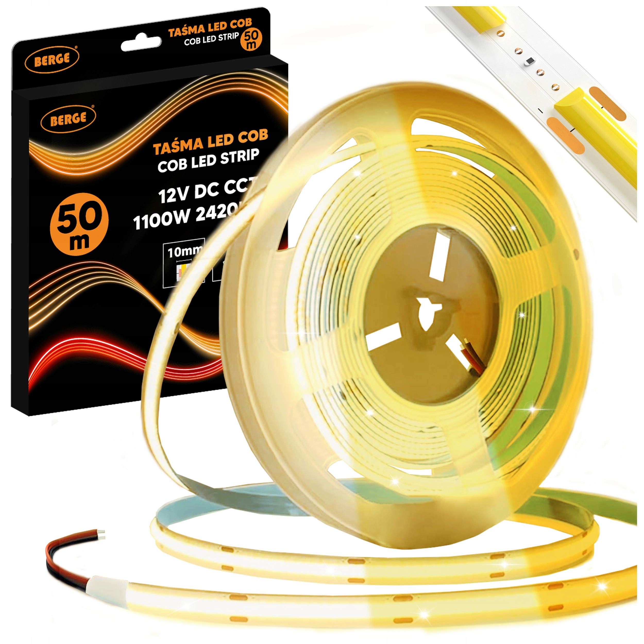 Taśma Led Cob Neon 12V 50m Duża Rolka Cct 608D Ciepła Neutralna Zimna 22W/m