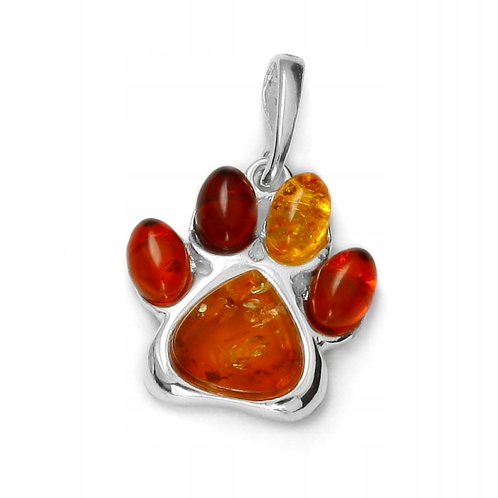 

Psia Łapka Śliczna Srebrna Zawieszka Z Bursztynem