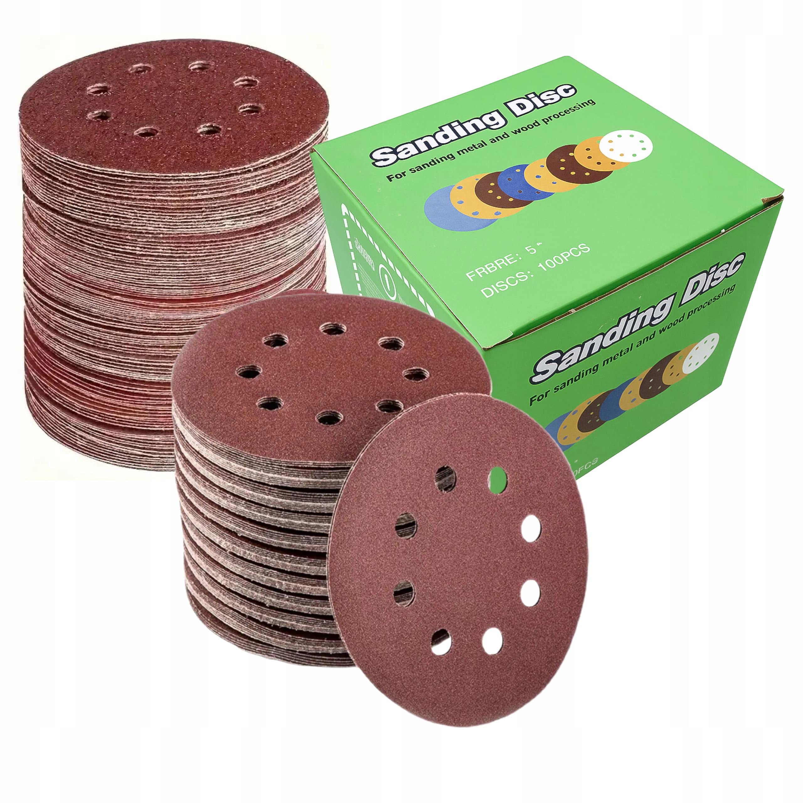 100 x Papier ścierny P120 125mm krążki na dysk Otwory na rzep do szlifierki