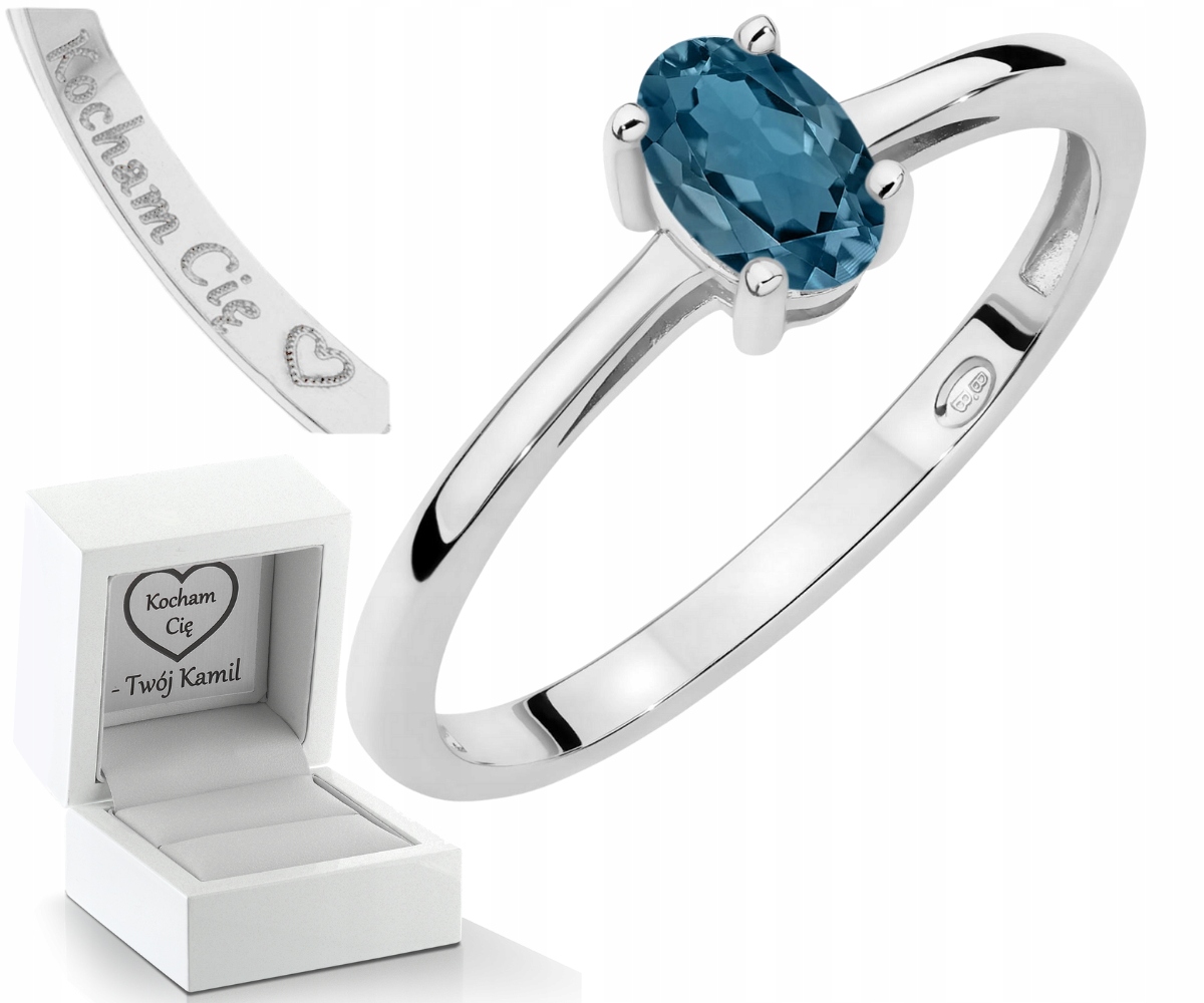 Certifikát Prstýnek Bílé Zlato Přírodní Kámen Topaz London Blue