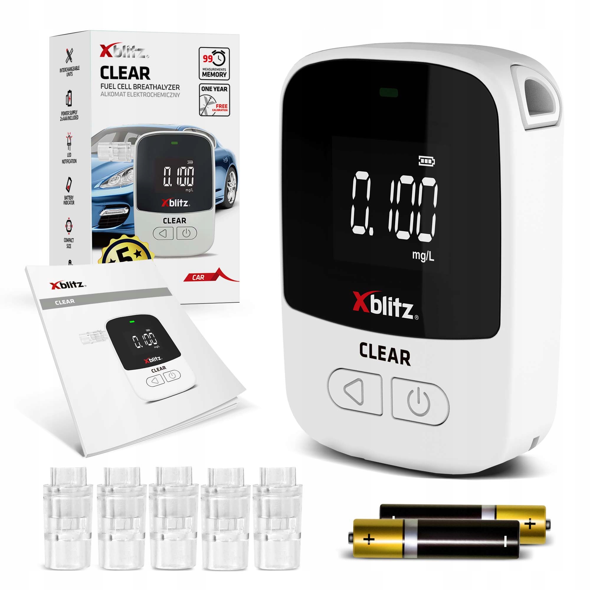 Elektrochemický alkohol tester Xblitz Xclear 5 náustov