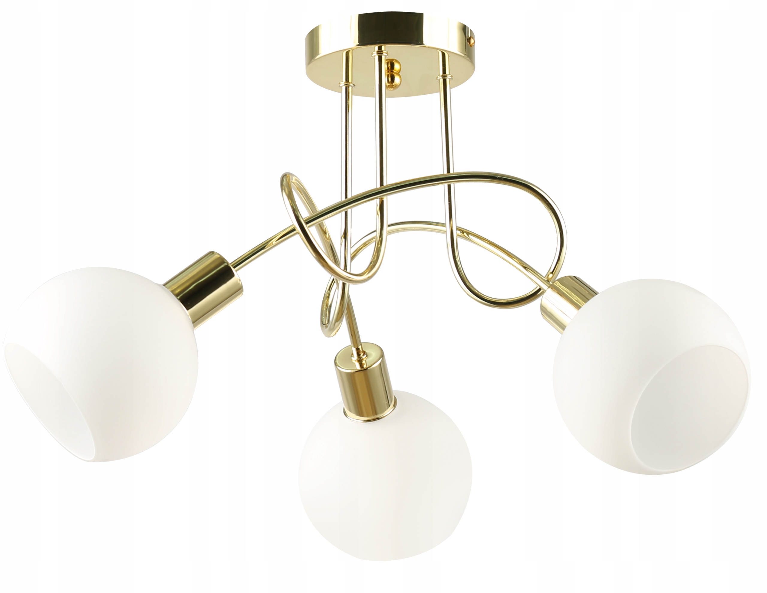 Złota Lampa Wisząca Sufitowa Żyrandol Białe Kule Led E27