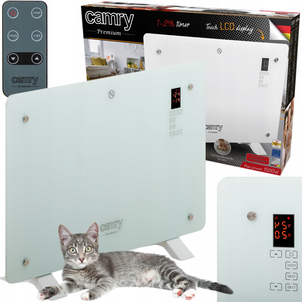 Skleněný Konvektor LCD S Dálkovým Ovládáním Camry 1500W CR7721 Design