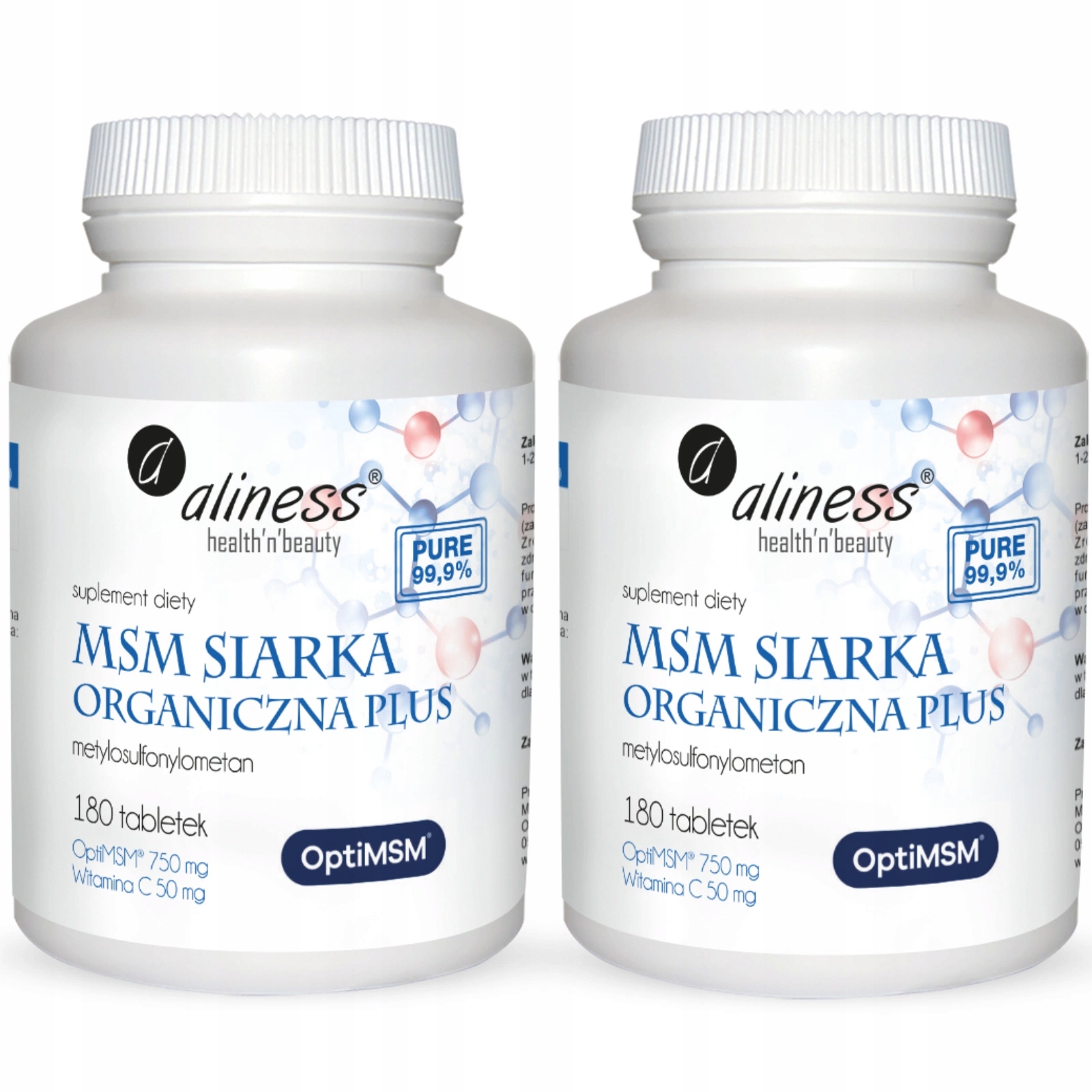 2x Aliness Msm Siarka Organiczna Plus Opti Msm 180 tabl. Zdrowe Stawy Kości