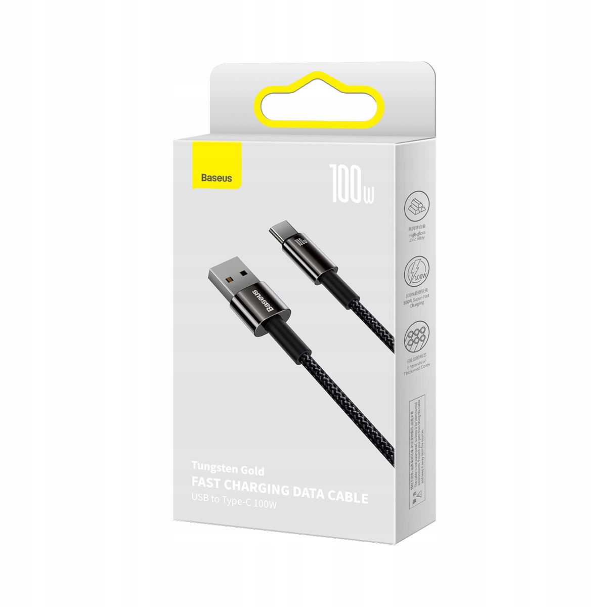 BASEUS SZYBKI KABEL USB - USB-C 100W MOCNY PRZEWÓD DO TELEFONU KOMPUTERA 1m Długość przewodu 1 m