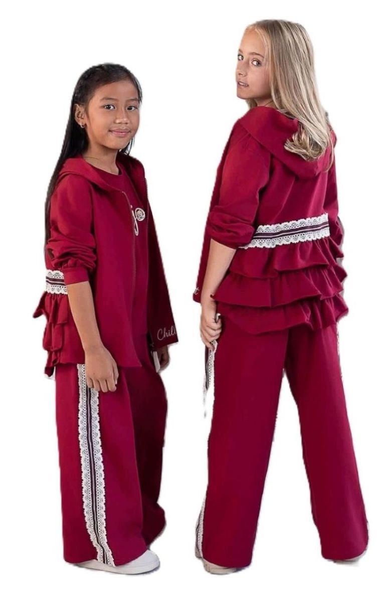Chill Out Dres Komplet szerokie spodnie bluza zasuwana kaptur bordo 146 152