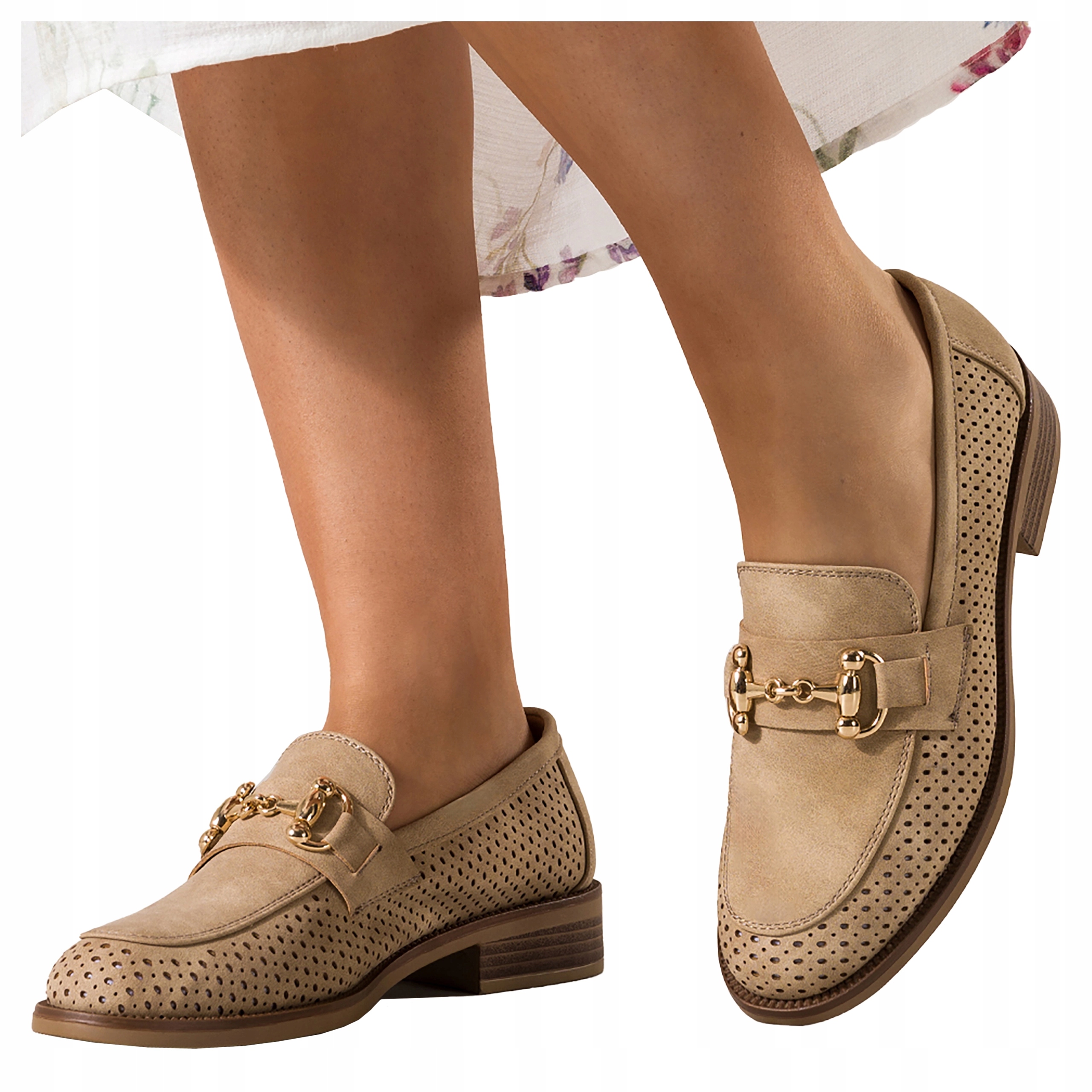 Ažurové Béžové Mokasíny Dámské Polobotky Nazouvací Kožená Vložka vel 38