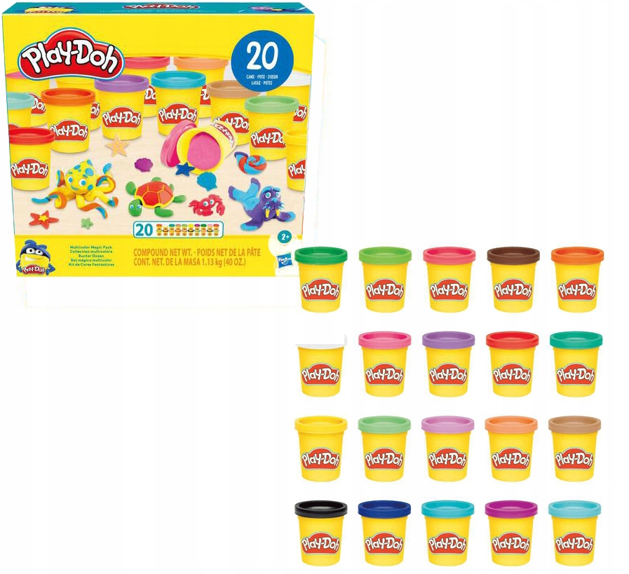 PLAY DOH CIASTOLINA ZESTAW 20x TUB KOLORY MAGIC PACK F2829 HASBRO 1,13kg