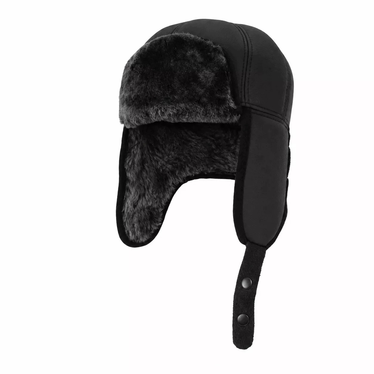 Čepice Zimní kožená šála Černá Kožíšek Pilotka Unisex W442D XL