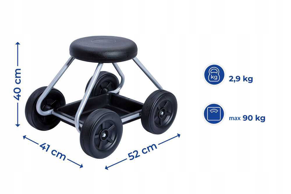 KRZESŁO DO PRAC W DOMU OGRODZIE BEZPIECZNE KOLANA 41X52X40 CM MAX 90 KG Głębokość mebla 41 cm