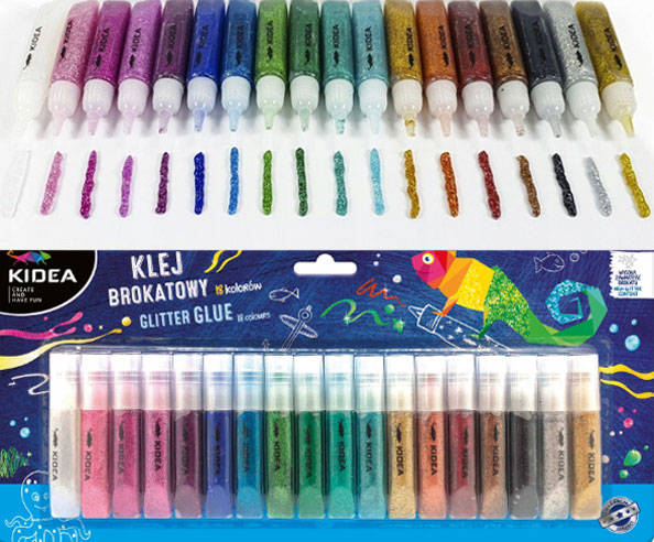 

Zestaw Kleje Brokatowe 6 ML Kidea 18 Kol Brokat