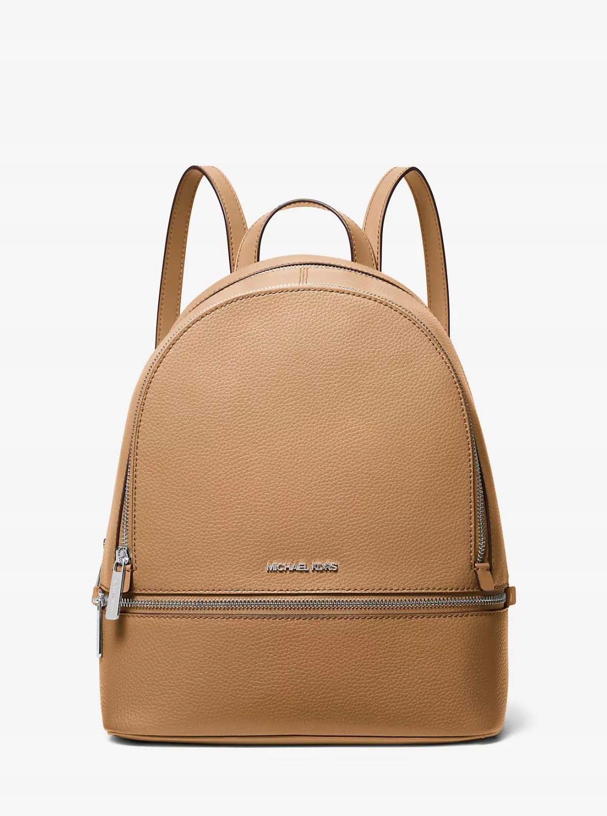 Michael Kors dámský kožený batoh Rhea hnědý se stříbrný logem