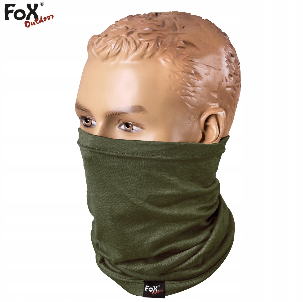 FOX KOMIN TERMOAKTYWNY SZAL WEŁNA MERINO OLIVE Długość 48 cm