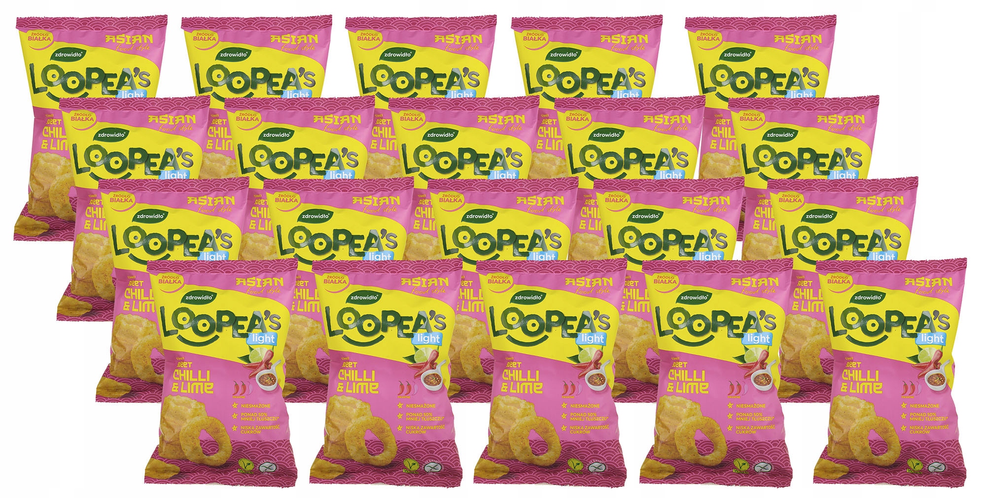 Zestaw 20 Sztuk Loopea's Light chrupki z soczewicy sweet chilli&lime be