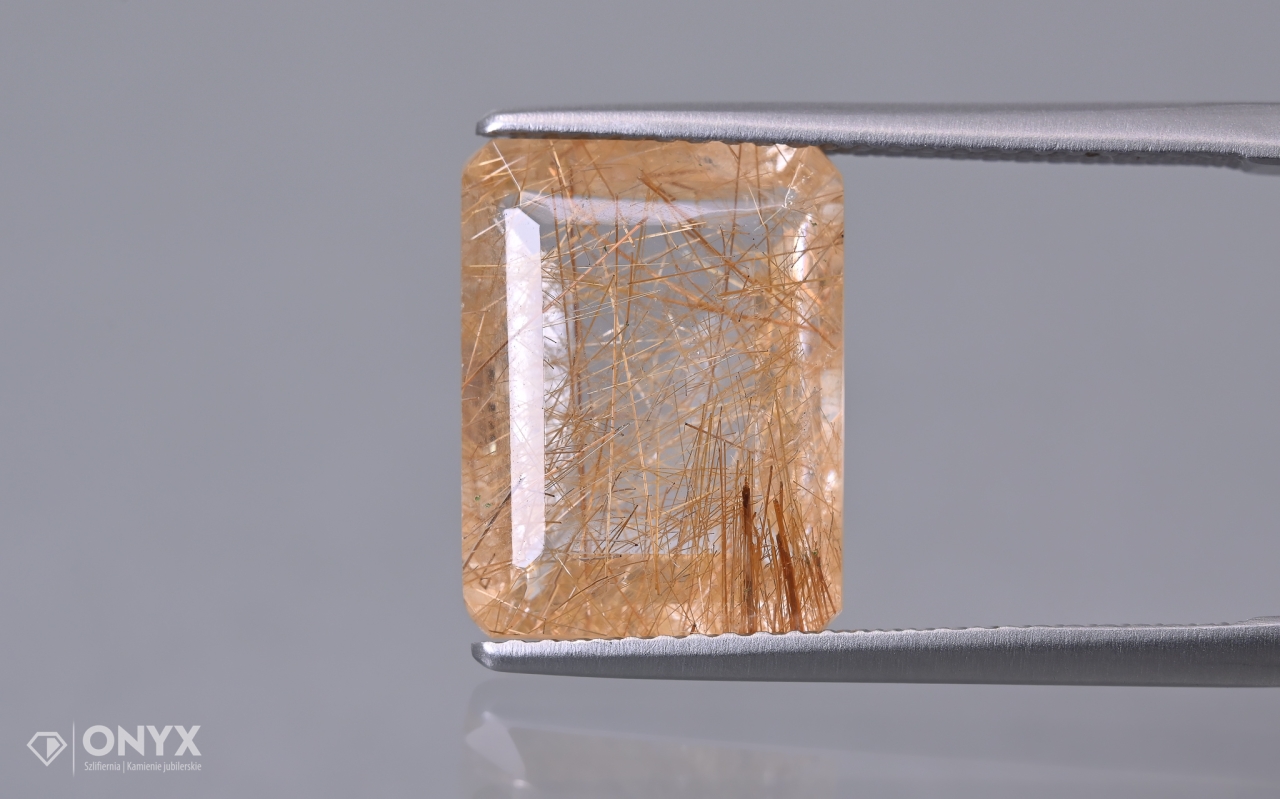 Křemen s rutilem fasetovaný oktagon 13x10 mm