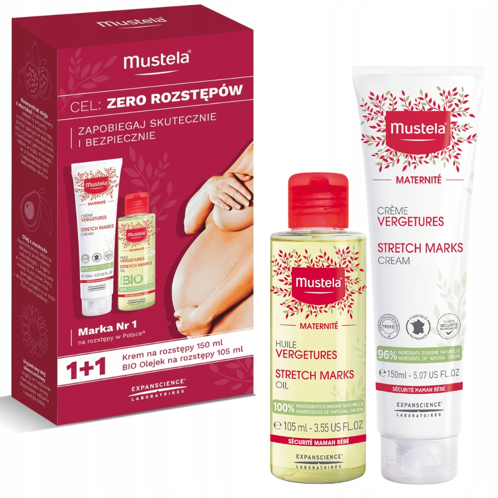 Mustela zestaw na rozstępy: krem 150 ml olejek 105 ml Maternite