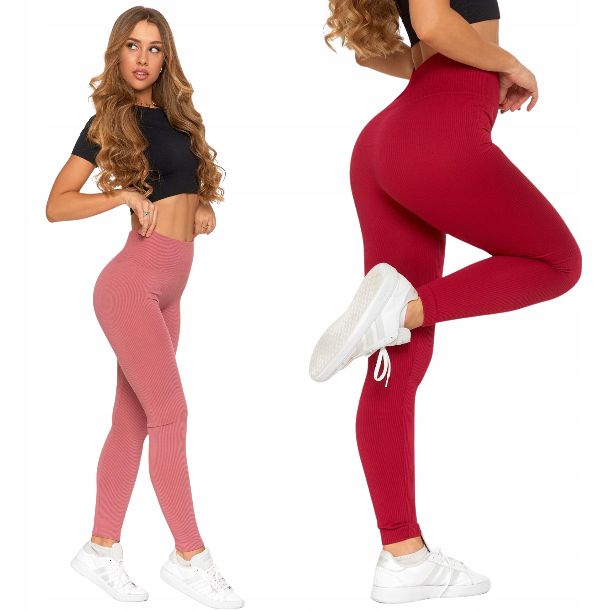 Moraj Fitness Legginsy Damskie Wysoki Stan Prążkowane Sportowe 2-Pak L/XL
