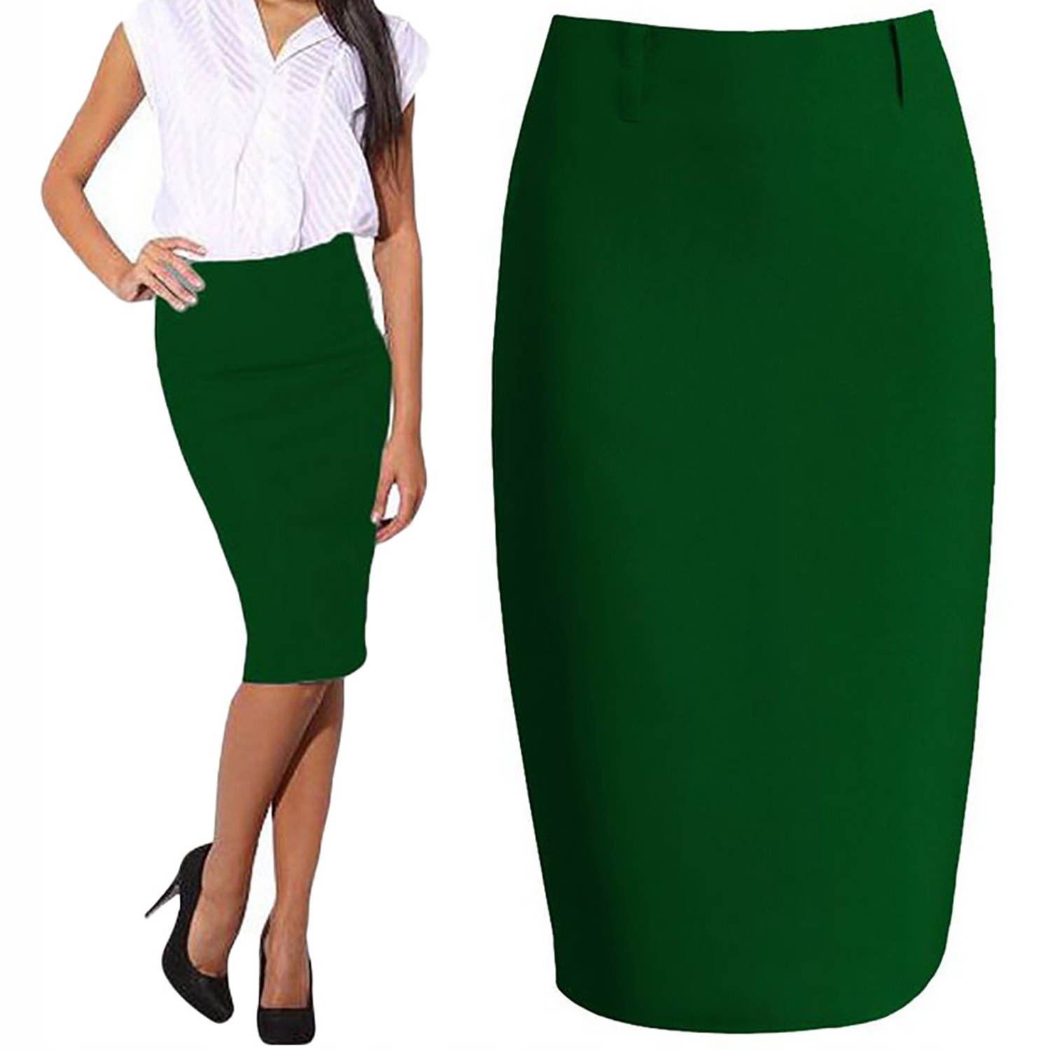 SPÓDNICA OŁÓWKOWA MIDI ZIELONY podszewka 46