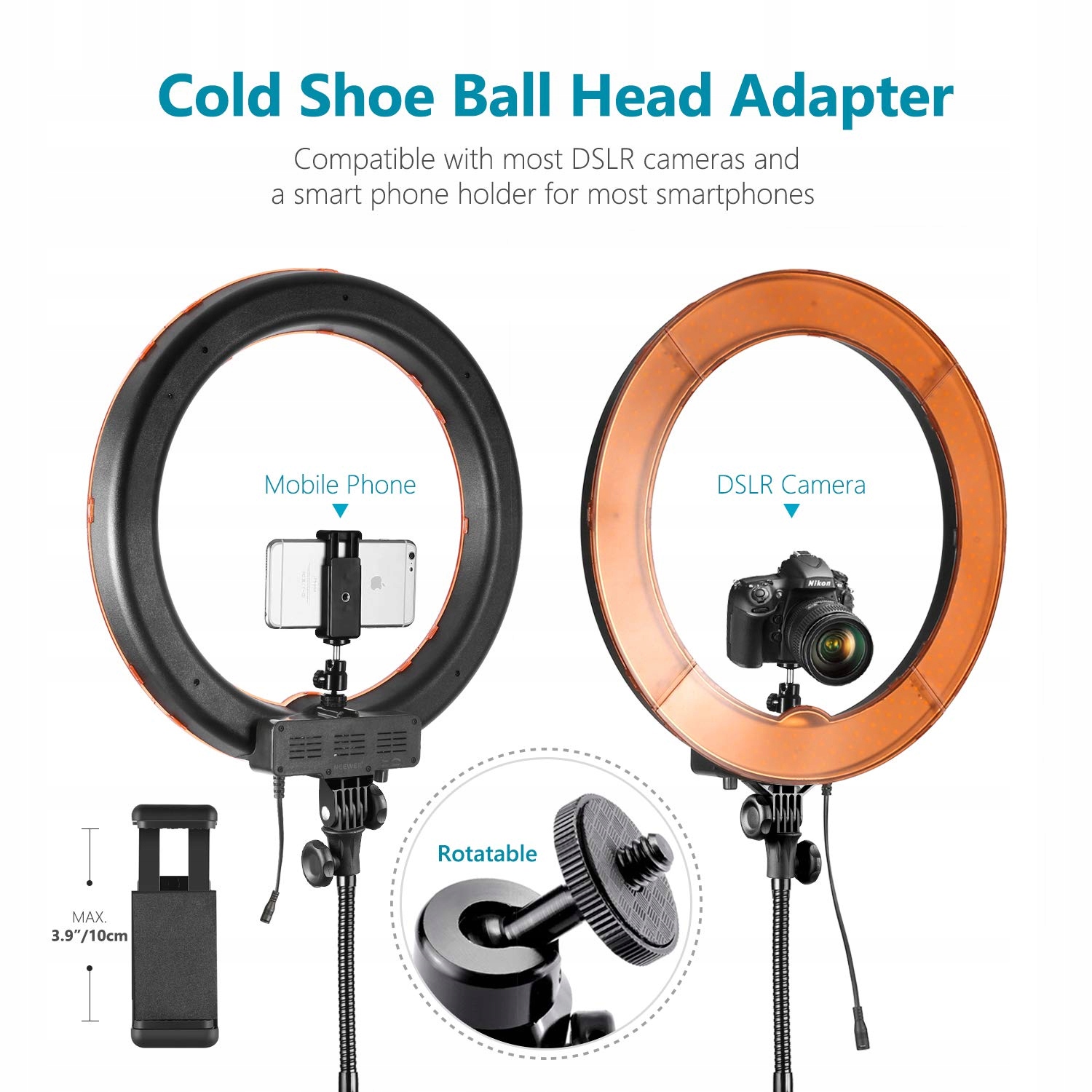 NEEWER Zestaw Ringlicht LED 18 Cal 52W 5500K Statyw Bluetooth do Selfie — miniatura 7