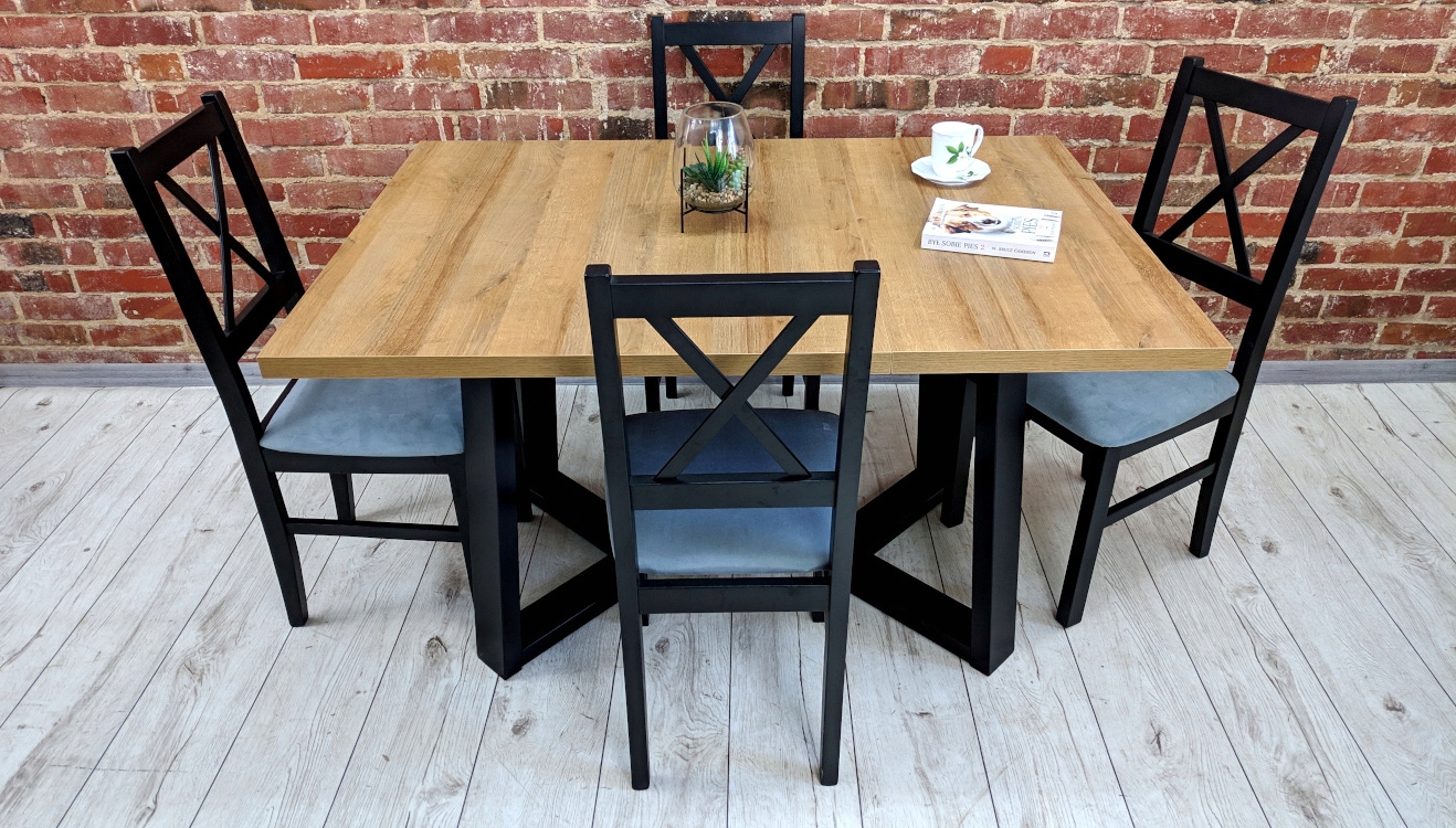 Nowoczesny stół kwadratowy + 4 krzesła do kuchni Marka RIBES